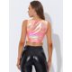 thumbnail image 4 of INSPIRE CHIC Chaleco Con Cuello En U Para Mujer, Sin Mangas, Para Fiesta, Clubwear, Camiseta Corta Metálica Brillante Rosa Rosa M, 4 of 5