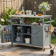 ELTFROH Outdoor Grill Table with Storage Movable Grill Cart Outdoor Kitchen Prep Station Rolling Bar Serving Cart