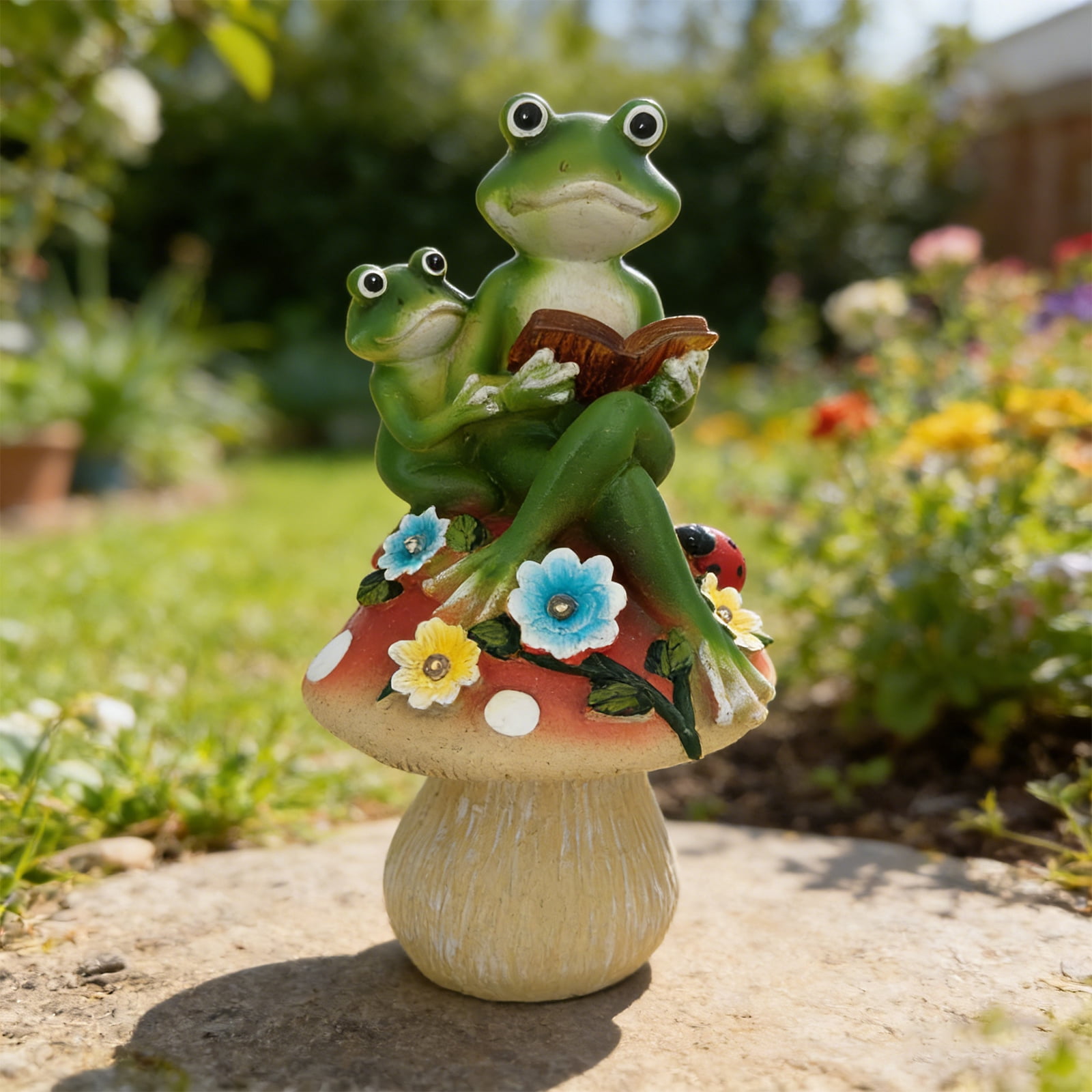 Garden Statues Frogs Outdoor Decor, Resin Frogs Figurines Lights Sculptures with Solar Light, Lovely Frogs with Mushroom for Garden Patio Yard