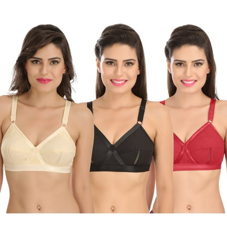 

Ossirrio Women Everyday Comfort Full Cup Bra Non Wired Plus Size Cotton Bra Pack of 3