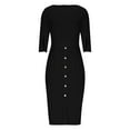 thumbnail image 4 of ClodeEU Women's Long Sleeved Round Neck Dress，Cinched Waist Slit Button Decoration Dress Black,Womens Plus L, 4 of 6