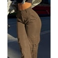 thumbnail image 3 of Women's Solid Color Straight Loose Casual Pocket Cargo Pants, 3 of 4