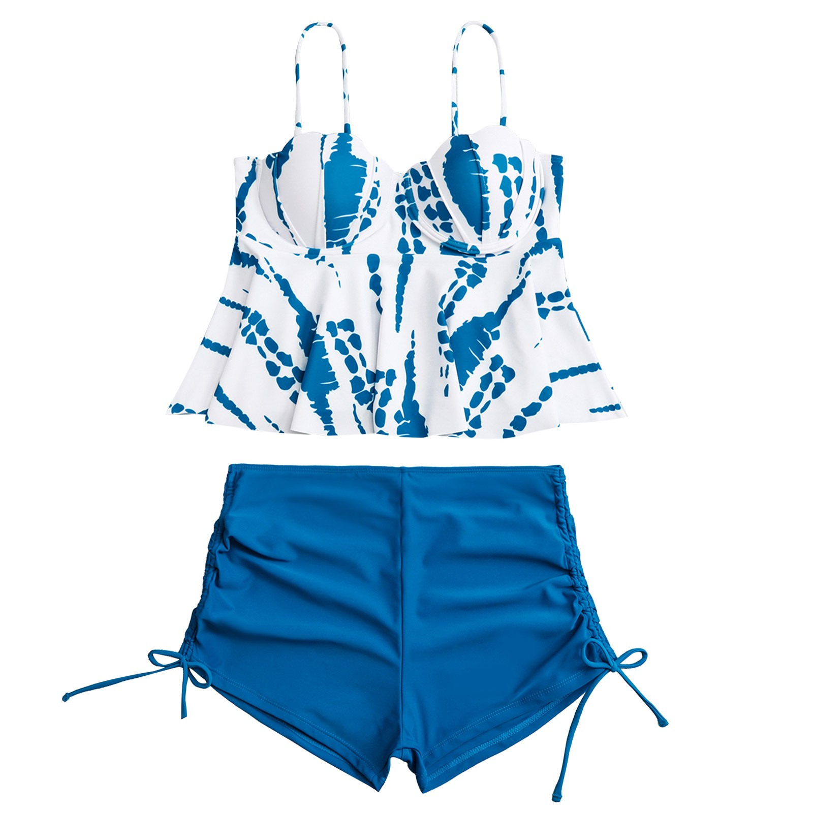 PEASKJP Bodysuit High Waisted Swimwear Set Pushup Scoop Neck Cheeky