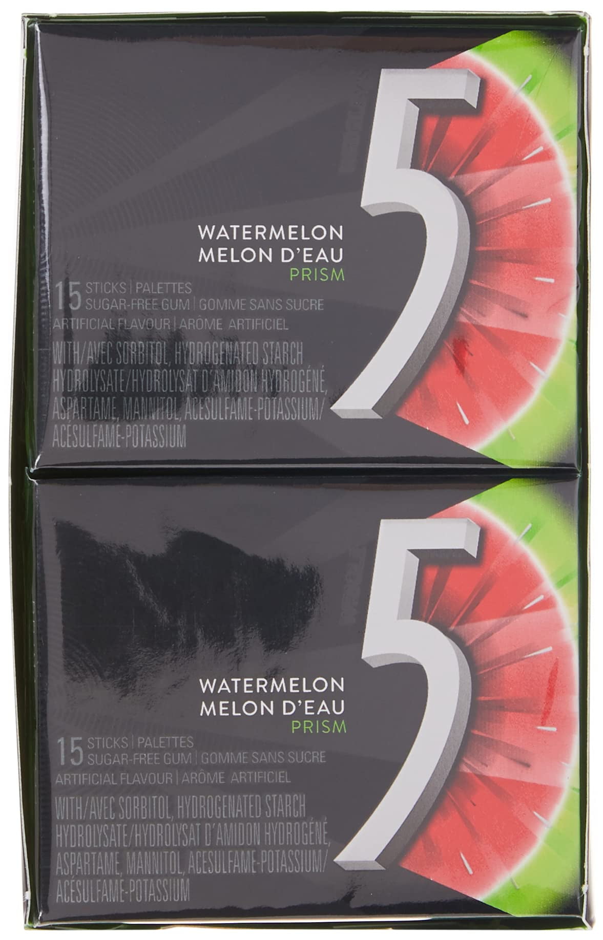 Wrigley 5 Prism Electric Watermelon Gum, 10ct x 15pcs, (Imported from Canada)