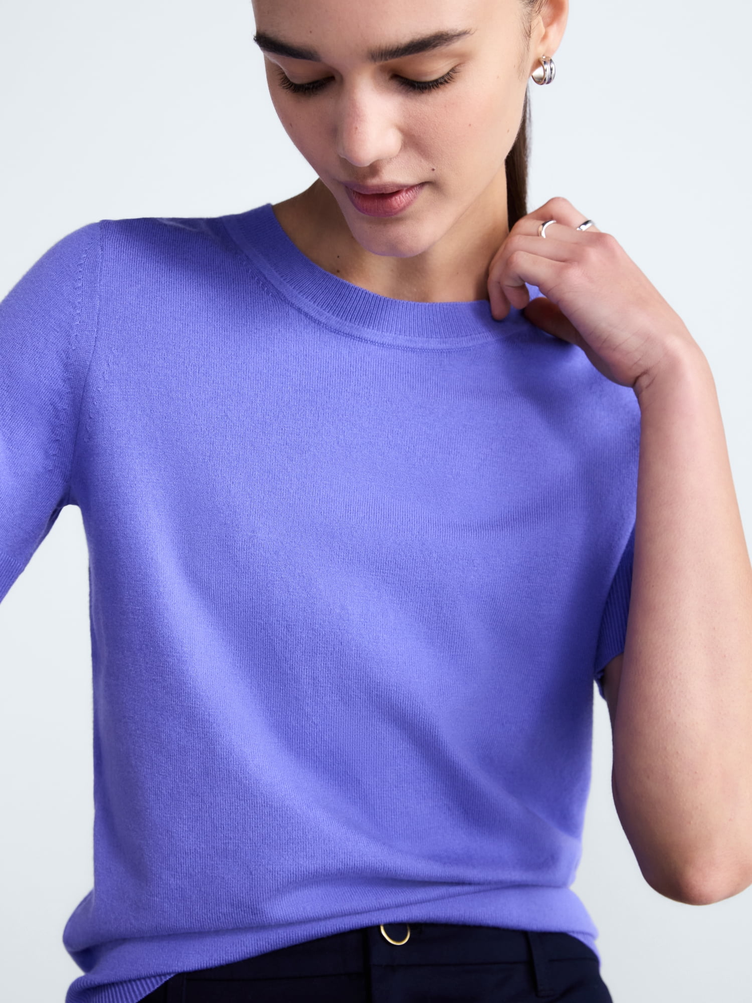 Free Assembly Women's and Women's Plus Cozy Yarn Sweater Tee with Short Sleeves, Sizes XS-4X