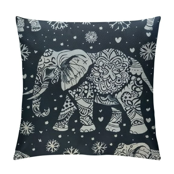 Shiartex Decorative Square Throw Pillow Covers Indian Elephant Design Couch Sofa Bed Pillow Covers Cushion Cases  White