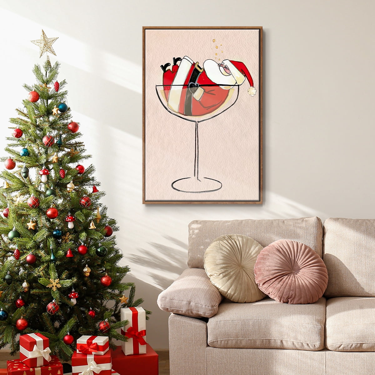 Get Blitzened Collection B - Framed Gallery Wrapped Holiday Canvas - 25 x 37 - Rosewood Frame