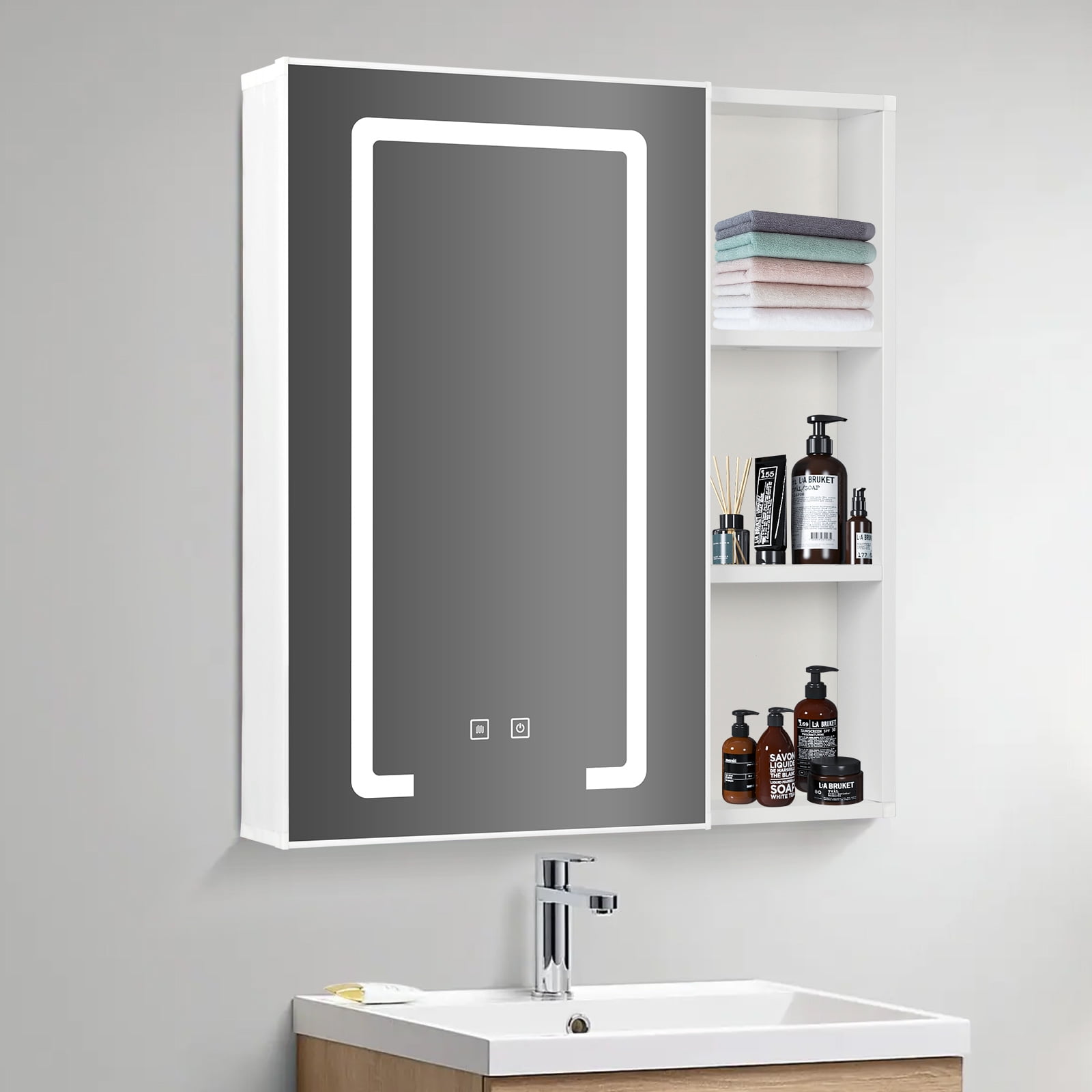 LED Lighted Bathroom Wall with Mirror, 23.4 x 25.6 inch