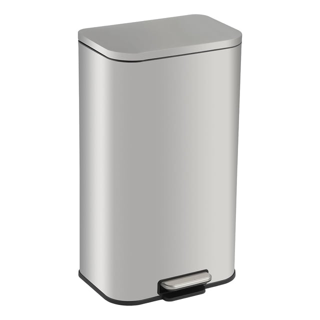 Fingerprint-Proof Stainless Steel Trash Can, Rectangular Step-On Garbage Bin with Removable Inner Bucket & Soft-Close Lid