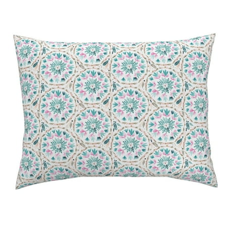 Feather Medallion - Dream Catcher Boho Feathers Flowers Medallion Girl Pink Pillow Sham by Roostery