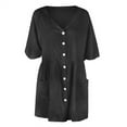 thumbnail image 3 of Women's Solid Loose V-Neck Ladies Casual Half Sleeve Button Pocket Mini Dress Knit Dress Women Button Front Dress Womens Summer Dresses Sexy Woman's Dresses Summer Women Vintage Dress Dress for Women, 3 of 6