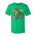 thumbnail image 2 of Wild Bobby Worship While You Wait Sunflower Pink and Yellow Inspirational/Christian Men Premium Tri Blend Tee, Envy, Large, 2 of 6