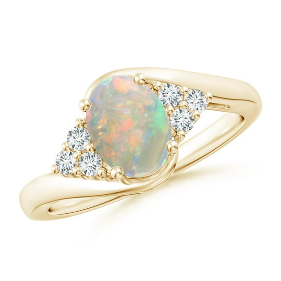 ANGARA Natural Oval Opal Bypass Ring with Trio Diamond Accents in 14K Yellow Gold for Women (Size-8x6mm) | October Birthstone, Birthday, Anniversary, Jewelry Gift for Women | Natural Opal Ring