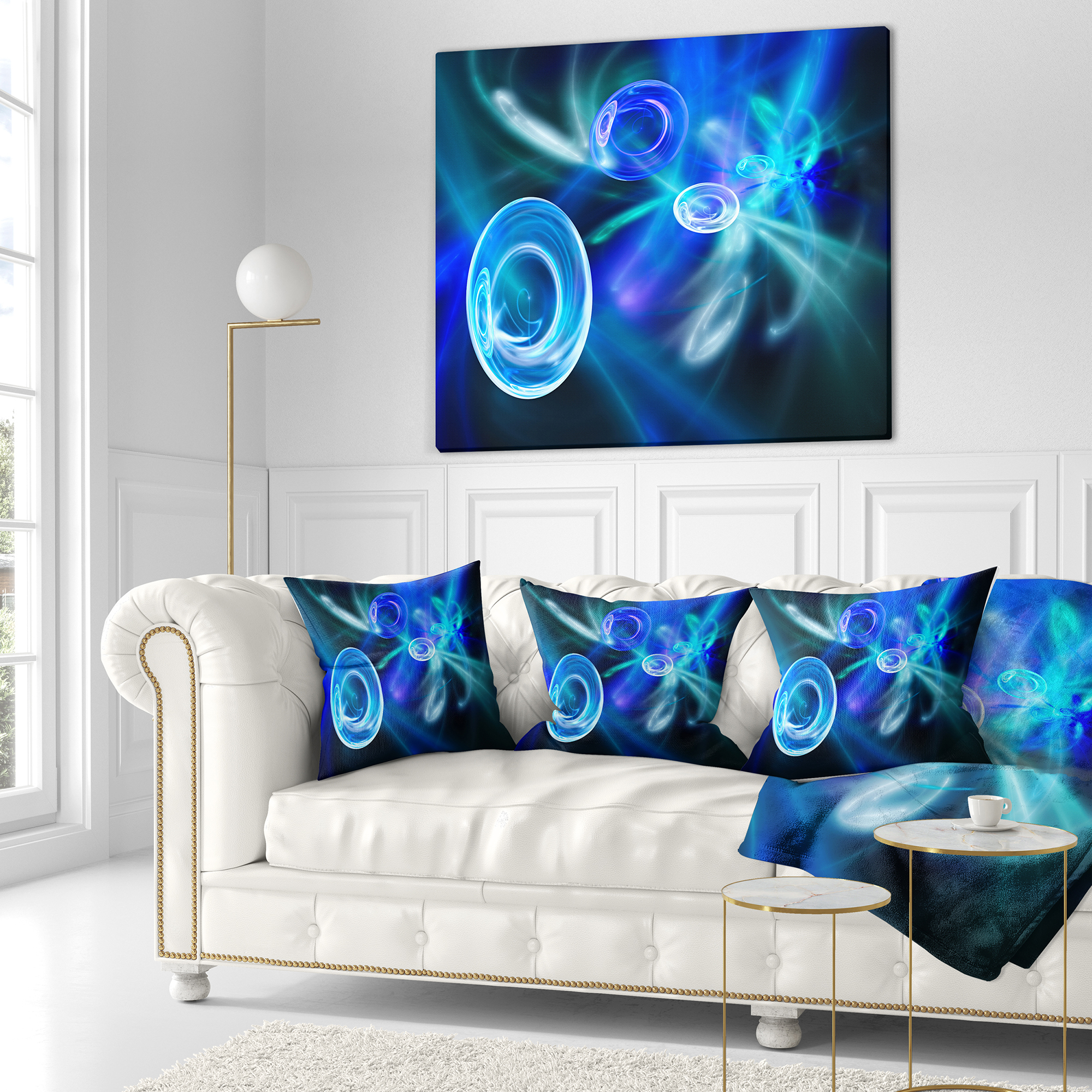 Designart Blue Fractal Desktop - Abstract Throw Pillow - 16x16