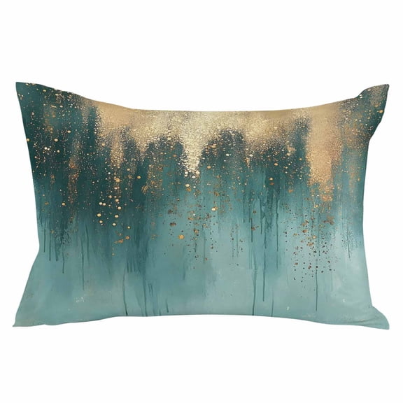 Modern Turquoise Gold Throw Pillow Cover 12 x 20 Inch Decorative Pillow Cover Abstract Teal Minimalist Art Lumbar Pillowcase Seasonal Rectangle Cushion Case for Couch Sofa Bed Living Room