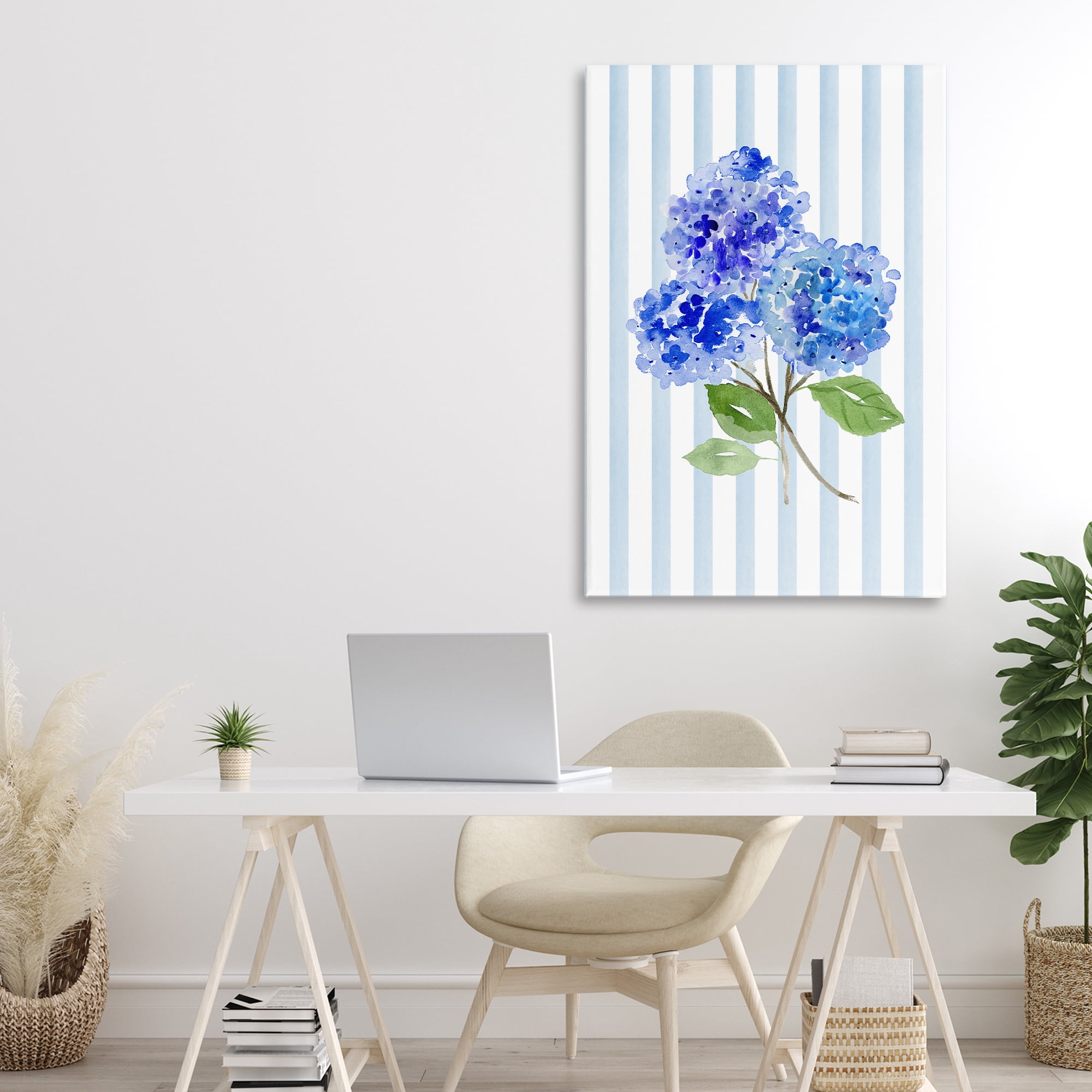 Stupell Industries Blue Hydrangeas over Stripes Canvas Wall Art, design by Corinne Haig