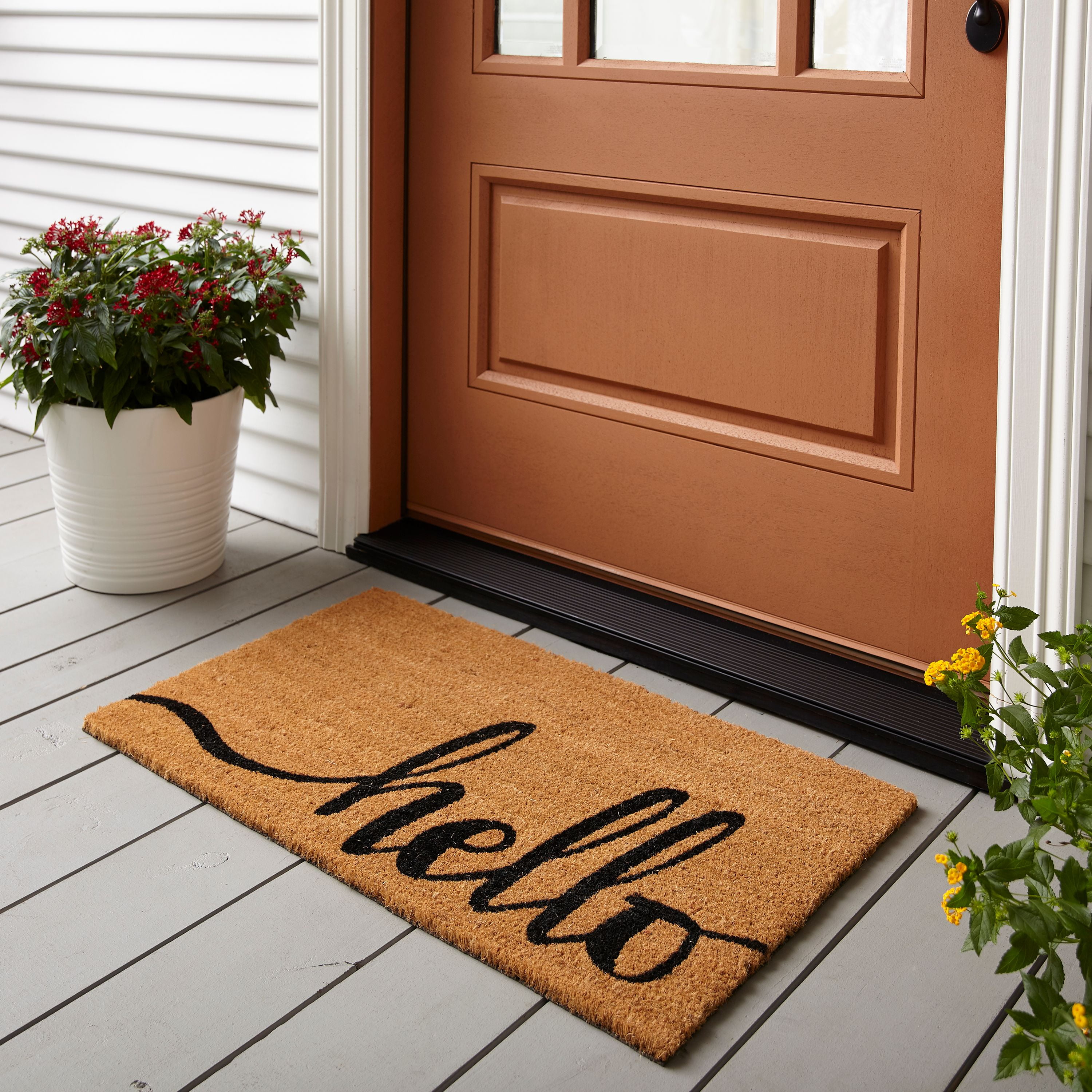 Painted Coir Doormat Hello Flowers 30x17 Porch Mat Front Door Mat 