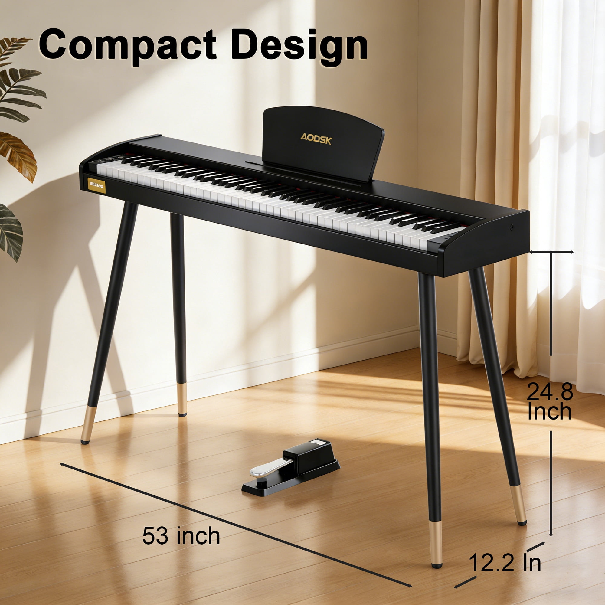 AODSK 88-Key Digital Piano – Semi-Weighted Keyboard for Beginners, 128 Tones & Rhythms, 128-Note Polyphony, USB-MIDI, Headphone Jack – Tabletop Design