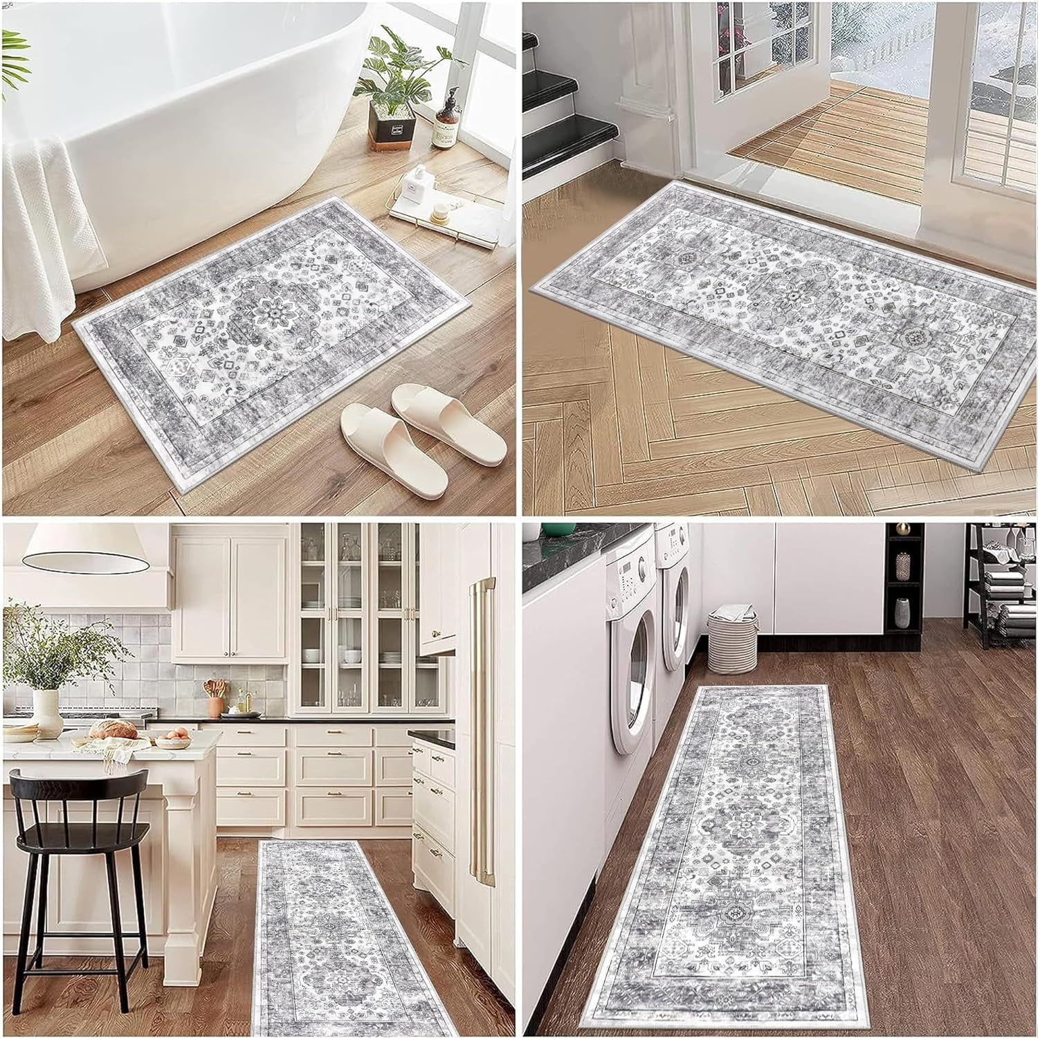 Kitchen Rug and Mat, Yamaziot Kitchen Runners Rugs Set of 3, Washable Non Slip Farmhouse Hallway Laundry Room Mat for Floor, Comfort Vinatge Boho Carpet
