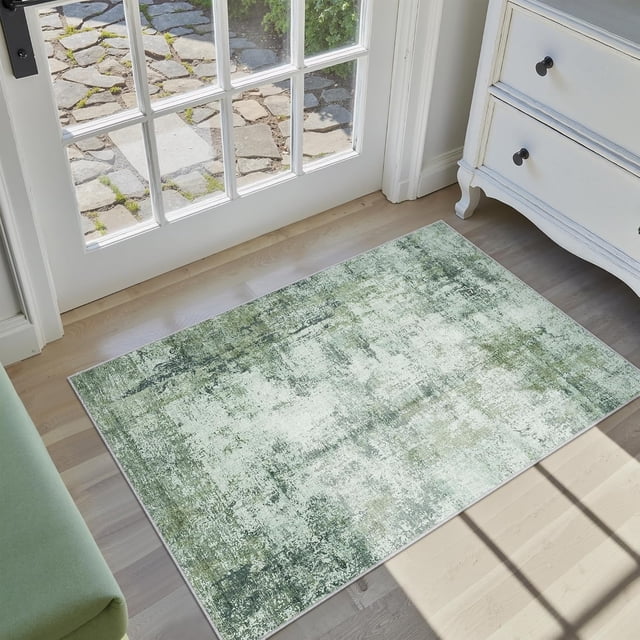 x Washable Area Rug for Living Room Bedroom Neutral Carpet Low Pile Soft Thin Tapis Salon Abstract Modern Vacuumable Lightweight Large Throw Rug for Dining Room Kitchen
