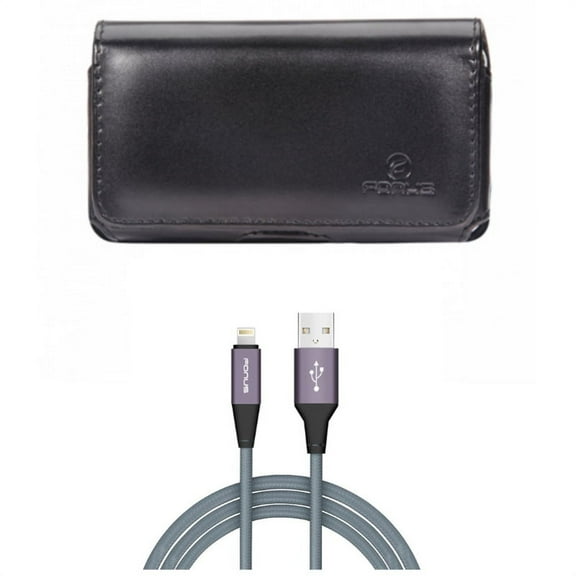 Charger Cord 10ft USB Cable w Leather Case Belt Clip for iPhone XS Max - Power Wire Braided Long Sync and Swivel Holster Loops Cover Pouch