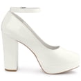 thumbnail image 6 of DARING DIVA Women's Platform Ankle Strap Chunky Heel Mary Janes Pumps White 10, 6 of 7