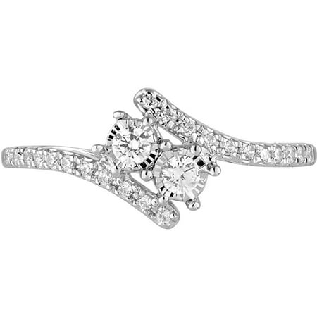- 1/4 Carat T.W. Diamond 10kt White Gold Two-Stone Bypass Ring with Miracle Plate