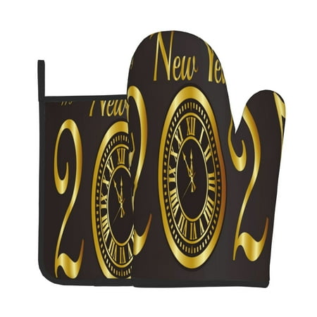 

Jgfou 2025 New Year Pattern Oven Mitts and Pot Holders Sets Heat Resistant Oven Mittens Soft Lining Extra Thicken Long Kitchen Cotton Oven Glove for Cooking
