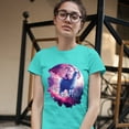 thumbnail image 3 of Tee Hunt Cat Riding a Llama in Space T-Shirt Weird Galaxy Moon Creative Women's T-Shirt Tee, Light Blue, X-Large, 3 of 5