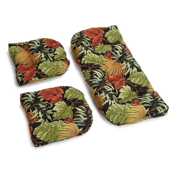 Outdoor Rounded Back Settee Cushion Set, 3 Piece Assortment, Tropique Raven 3 Count