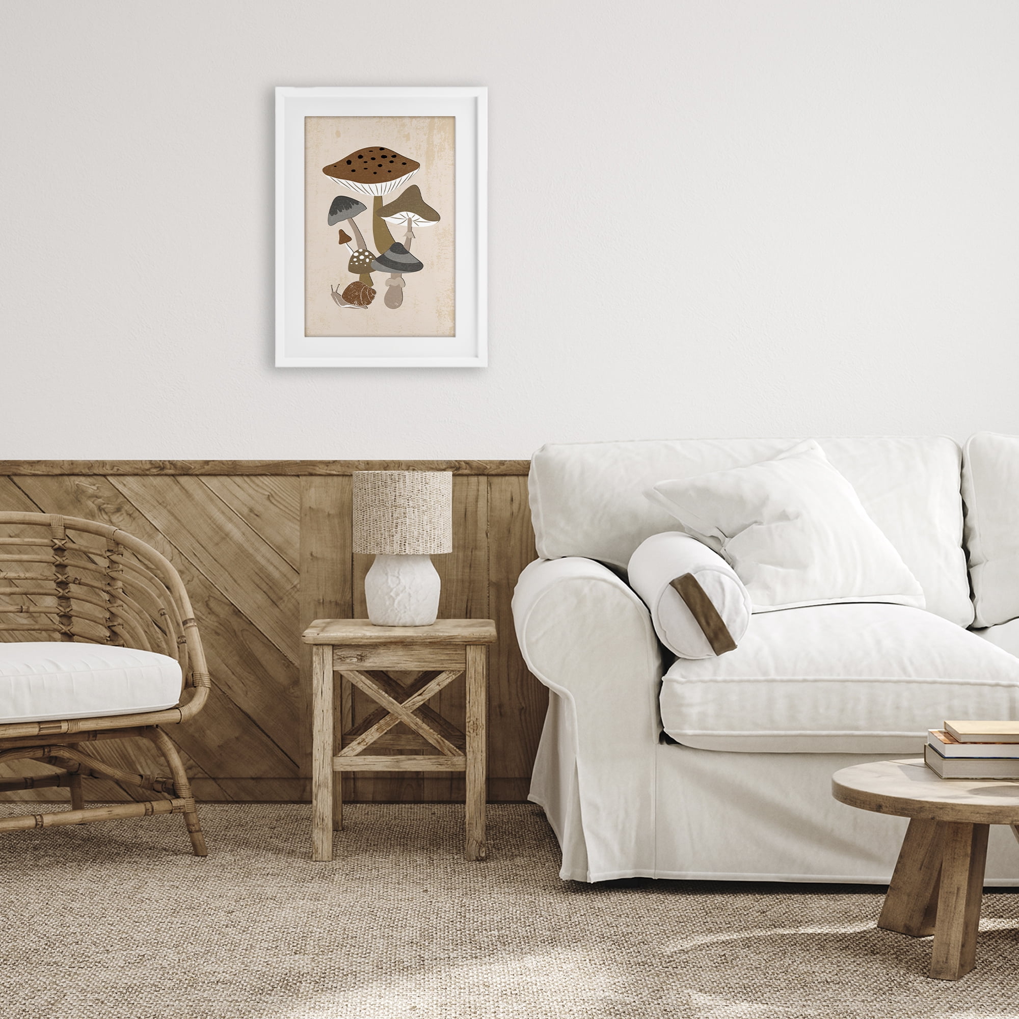 Stupell Industries Earthy Fungi Mushrooms & Snail White Framed Print Under Glass, design by Martina Pavlova