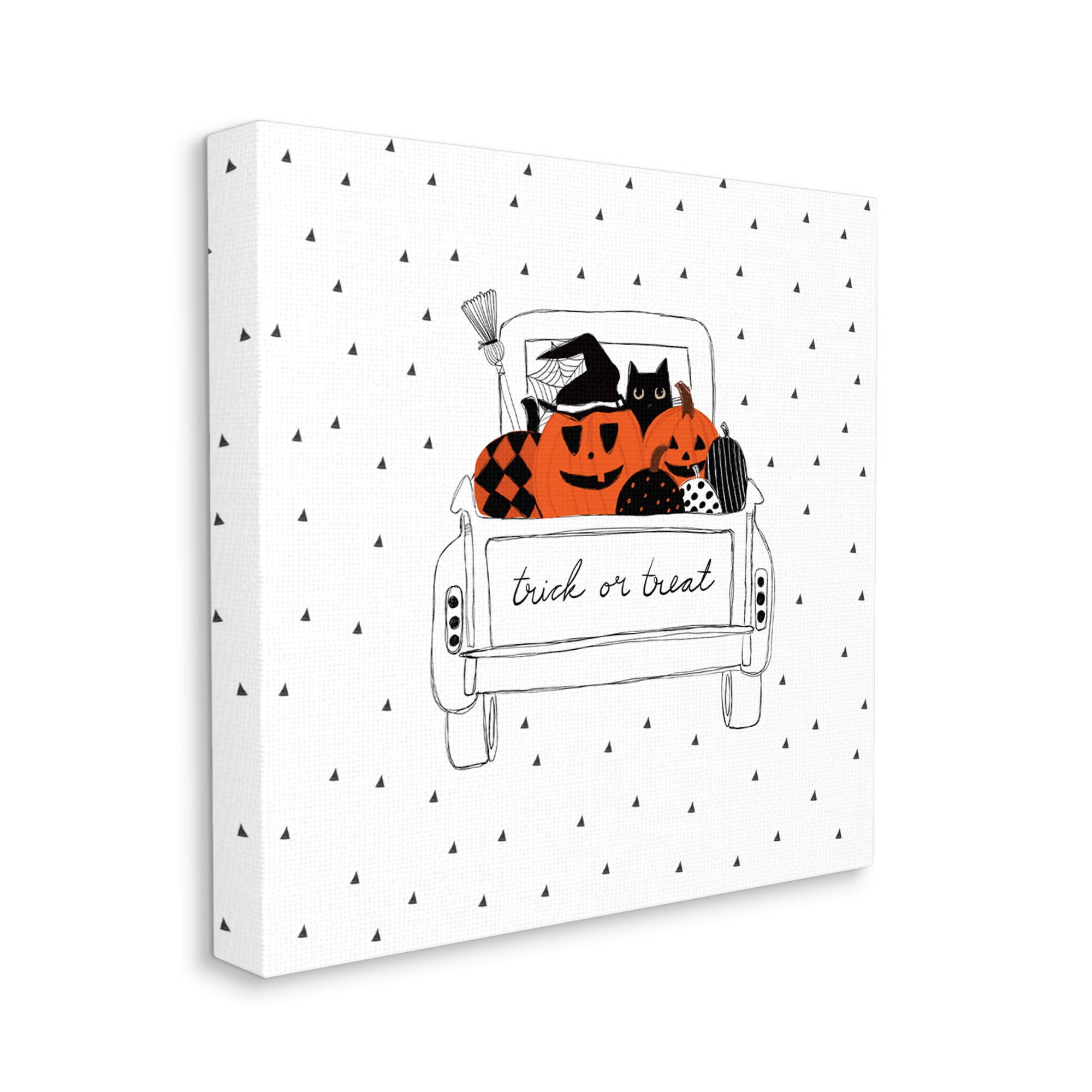Trick Or Treat Truck Pumpkins Doodle Style Drawing Transportation Graphic Art Gallery-Wrapped Canvas Print Wall Art
