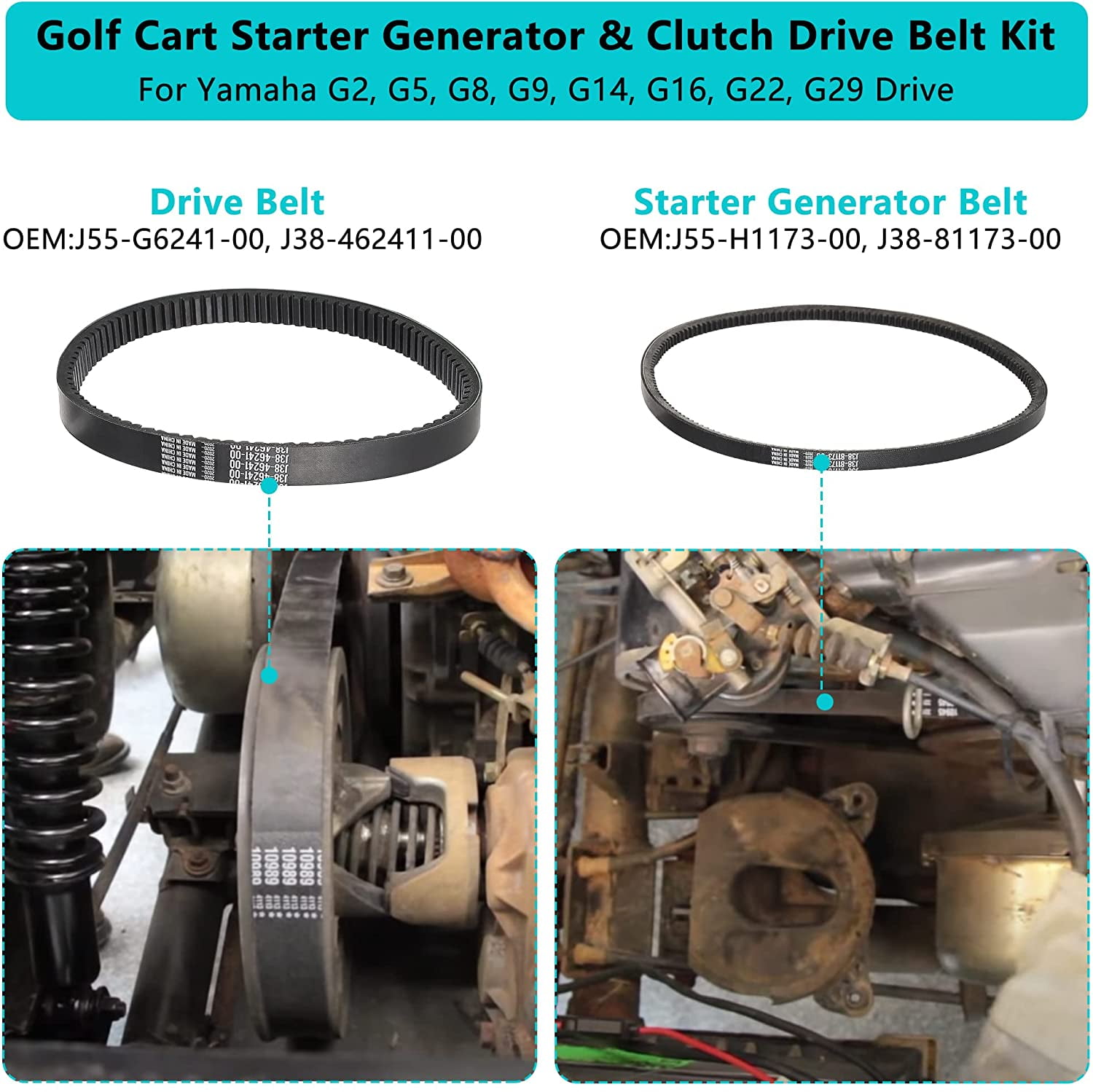 10L0L Golf Cart Drive Belt & Starter Generator Belt Fit Yamaha G2