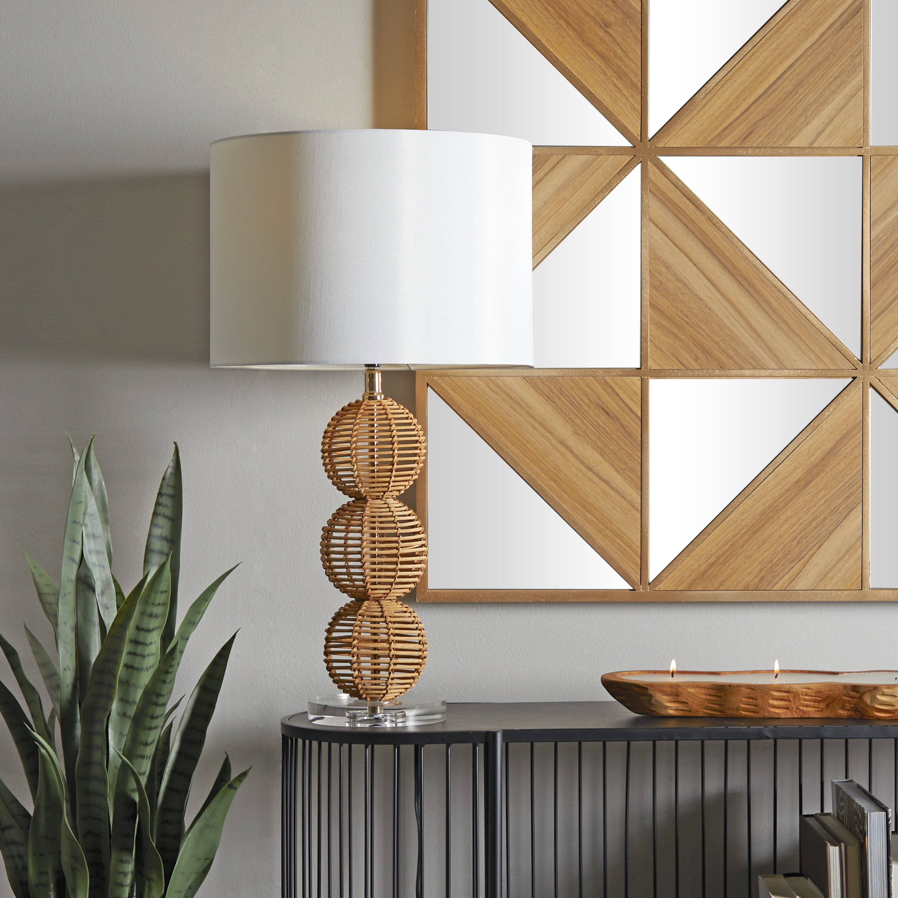 DecMode 29" Handmade Woven Orb Brown Table Lamp with White Microfiber Shade