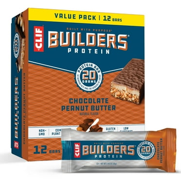 CLIF Builders - Chocolate SSF20 Peanut Butter Flavor - Plant Based Protein Bars - Gluten Free - Non-GMO - Low Glycemic - 20g Protein - 2.4 oz. (12 Pack)