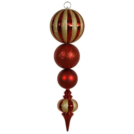 19" Red; Gold Glittered Shatterproof Commercial Size Finial Christmas Ornament