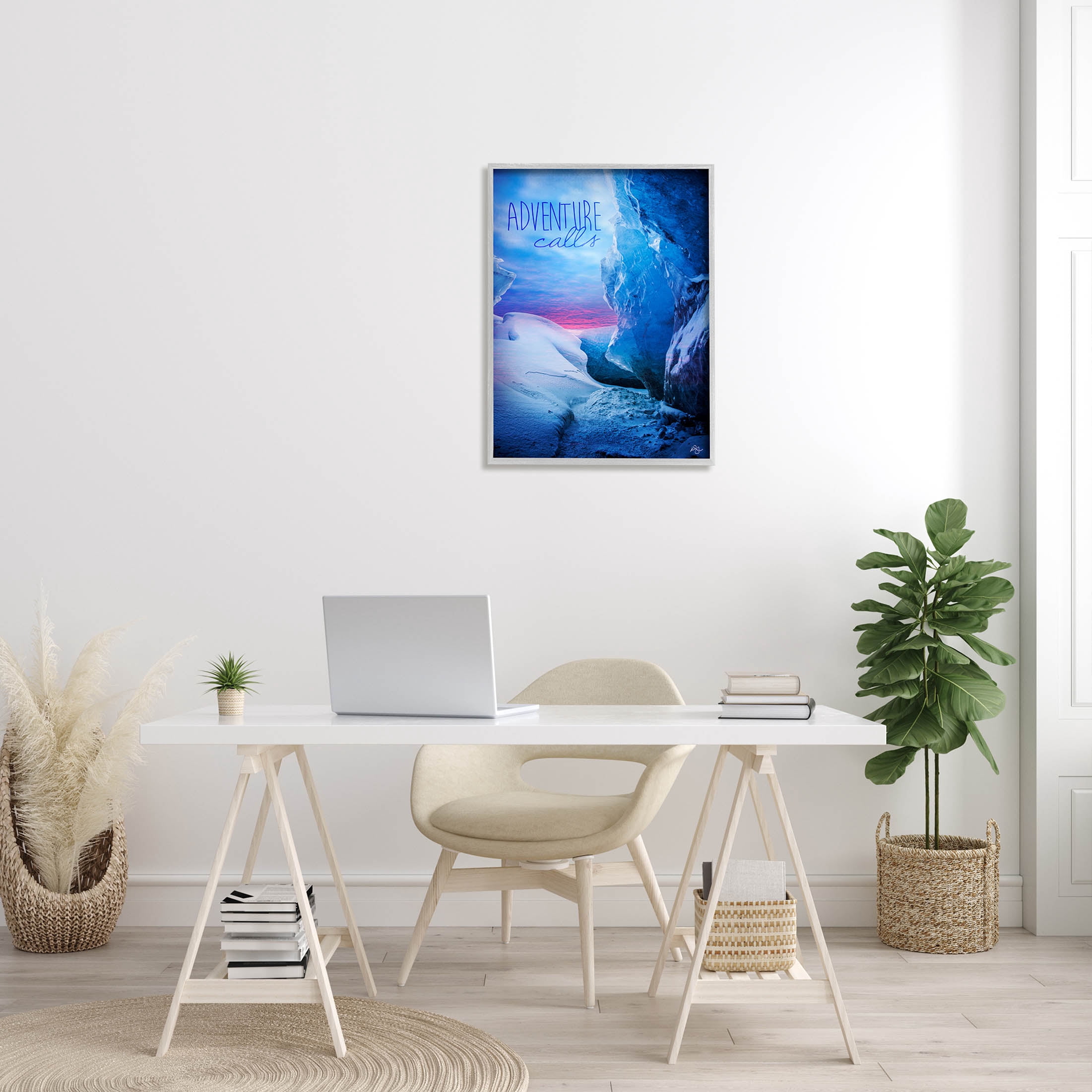 Stupell Industries Adventure Calls Snowy Glacier Graphic Art Gray Framed Art Print Wall Art, Design by K. Kaufman