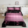 thumbnail image 2 of Manfei 3D Cube Neon Light Full Size Comforter Sets, Pink Gradient Stripe Bedding Comforter Set, Pink Black, Black Reversible 3pcs, 1 Comforter and 2 Pillowcases, 2 of 6