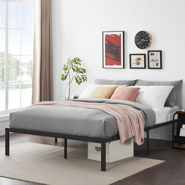 Vecelo Queen Size Bed Frame Heavy Duty, Platform Bed With Drawers No Headboard