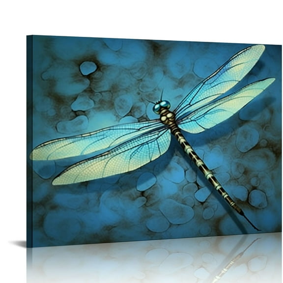 JRXY  Large Insect Animal Canvas Wall Art Abstract Teal Blue Dragonfly Picture Print on Canvas Gallery Wrap for Living Room Bedroom Decoration Ready to Hang 20x16in