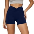 thumbnail image 3 of Yoga Leggings Shorts for Women Seamless Butt-lifting Workout Biker Short Ruched High Waist Gym Clothes (M, Navy), 3 of 7