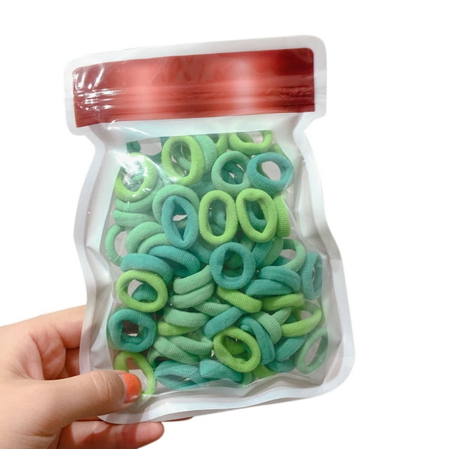 100PCS Solid Color Hair Tie No Damage Elastic Hair Band Ponytail Holder with Bag