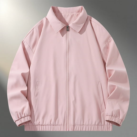 Men's Lightweight Jacket Zip Up Casual Windbreaker Spring and Autumn Outdoor Sportswear with Pockets Pink M