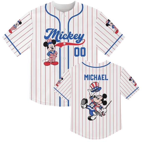 Custom Mickey Baseball Jersey, Patriotic Mickey Shirt, 4th of July Disney Outfit, Matching Disney Jersey Kids, Birthday Boy Jersey Gift