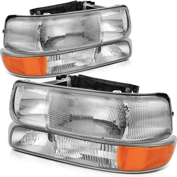 Headlights For 99-02 Chevy Silverado 00-06 Suburban Tahoe Bumper Lamp Set