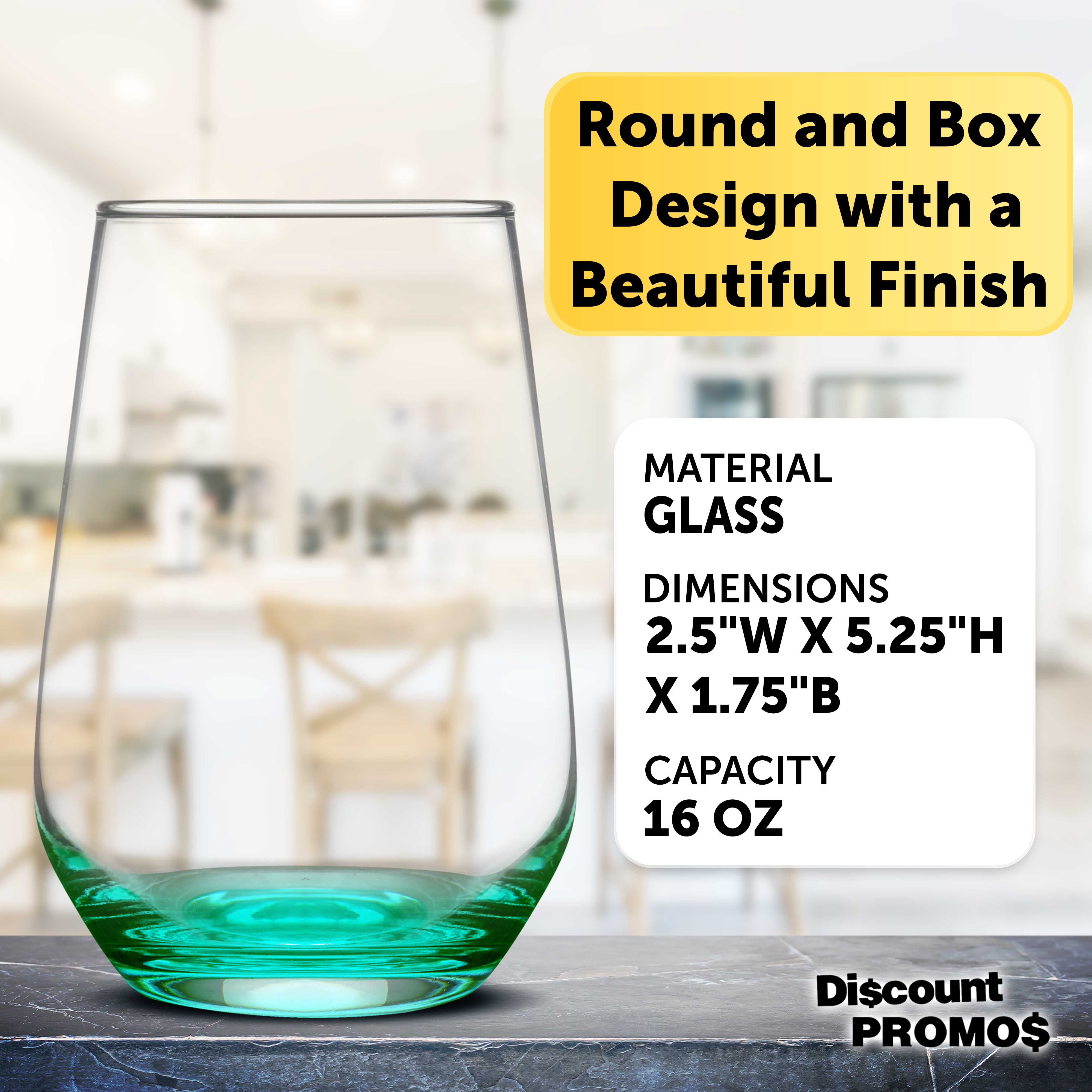 10 Vaso Silicia Stemless Wine Glasses Set, 16 oz. - Clear, Orb-Like, Thick base - Green