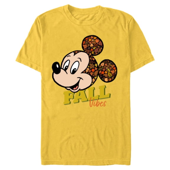 Disney Mickey Mouse Fall Vibes Autumn Leaves - Short Sleeve Blended T-Shirt for Adults - Customized-Yellow