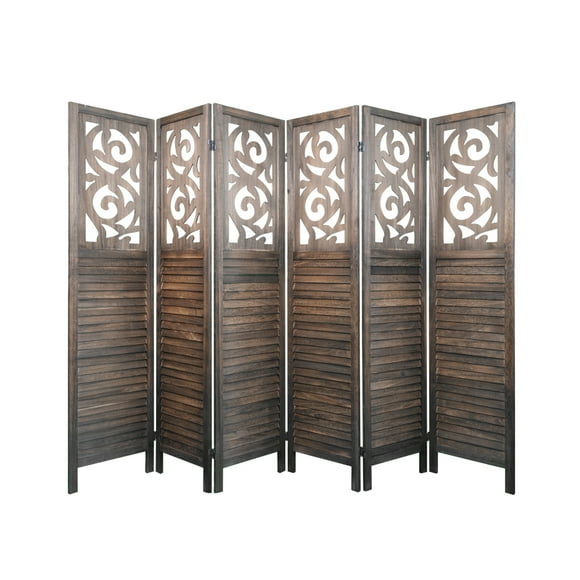 6 Panel Room Dividers, 6FT Carved Wood Room Divider Partition Room Dividers Wall Wooden Carved Folding Privacy Screens Foldable Panel Wall Divider for Office Restaurant, Rustic Brown