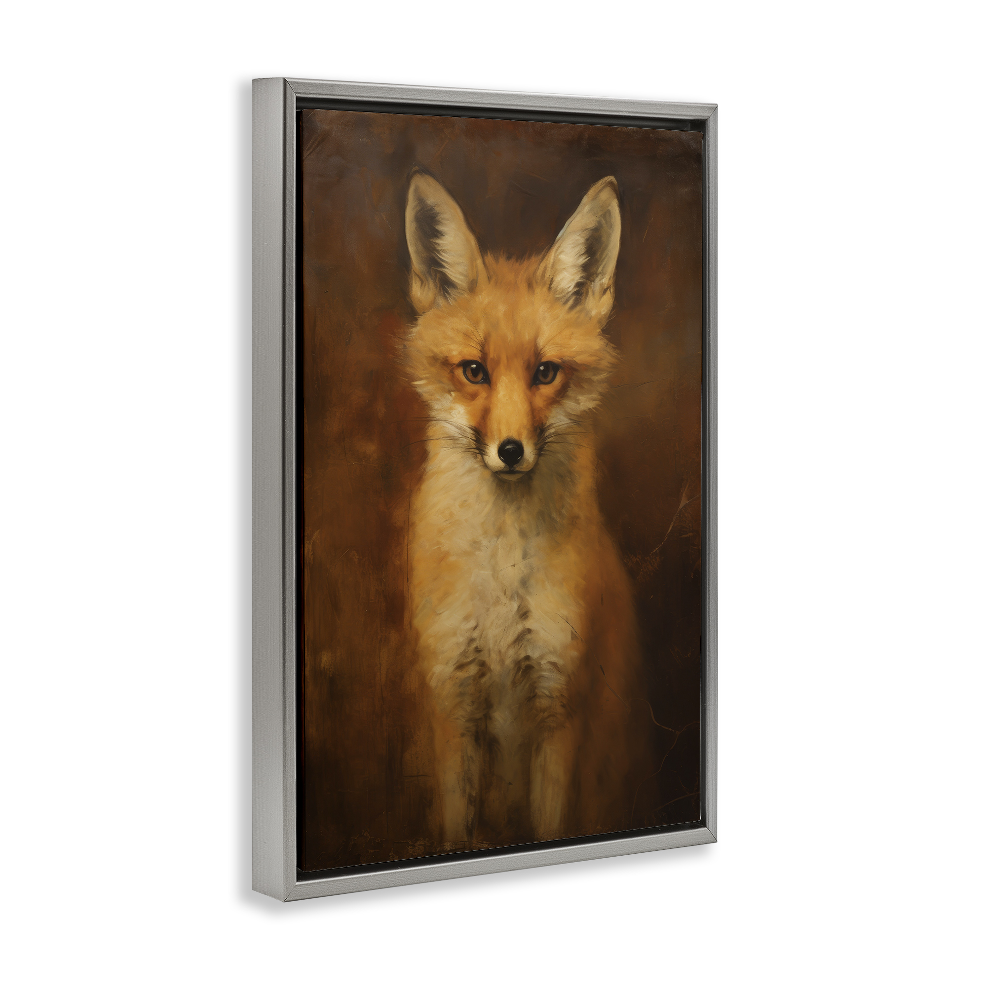Stupell Industries Stoic Baby Fox Animals & Insects Painting Gray Floater Framed Canvas Art Print Wall Art, 21 x 31