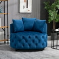 thumbnail image 2 of Button Tufted Accent Chair, Velvet Round Barrel Chair with 3 Pillows, Modern Upholstered Club Chair with Solid Wood Legs for Bedroom Living Room, Blue, 2 of 7